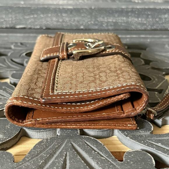COACH Soho Signature Long Wallet Brown Canvas Leather Buckle Flap - Picture 6 of 12